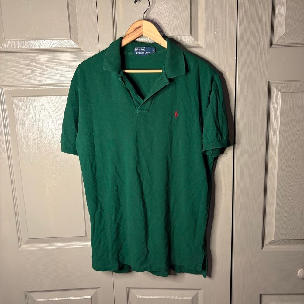Polo Ralph Lauren Mens Green Short Sleeve Pique Polo Shirt Red Pony Logo Large